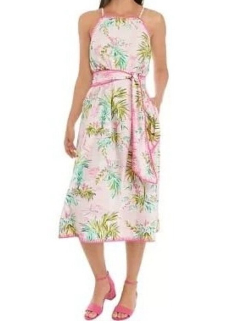 NWT Crown & Ivy Women's Sleeveless Halter Neck Tropical Print Midi Dress Small